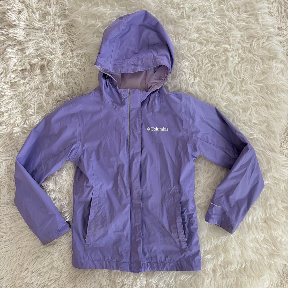 Columbia Omni-Tech Girls Rain Jacket in Light Purple, S 7/8